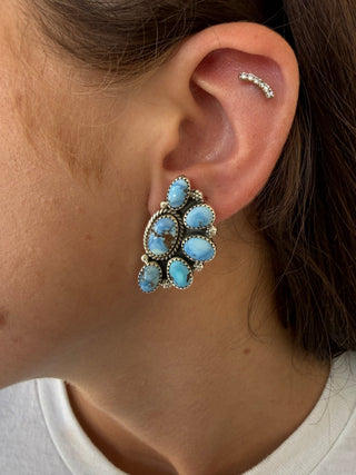 Golden Hills Turquoise Sterling Silver Half Cluster Earrings - Barbwire n Bougie Boutique