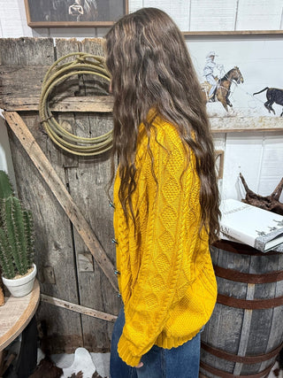 Golden Hour Turquoise Concho Cable Knit Western Cardigan - Barbwire n Bougie Boutique