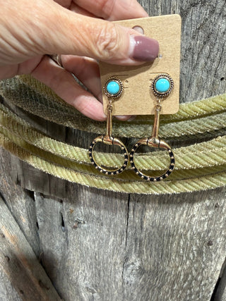 Golden Hour Turquoise Stirrup Drop Stud Earrings - Barbwire n Bougie Boutique