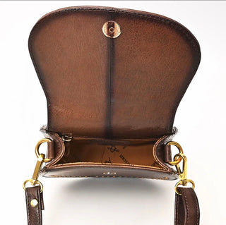 Golden Snaffle Bit Genuine Leather Saddle Crossbody Bag - Barbwire n Bougie Boutique
