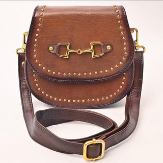 Golden Snaffle Bit Genuine Leather Saddle Crossbody Bag - Barbwire n Bougie Boutique