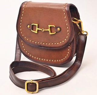 Golden Snaffle Bit Genuine Leather Saddle Crossbody Bag - Barbwire n Bougie Boutique