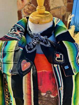 Hand Embroidered -Love and a Prayer Embroidered Black Bandana Wild Rag Scarf - Barbwire n Bougie Boutique
