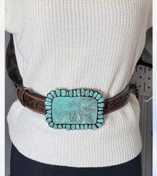Hand-Molded Turquoise Clay Statement Belt Buckle | Western Cowgirl Artisan Accessory - Barbwire n Bougie Boutique