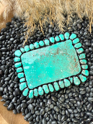 Hand-Molded Turquoise Clay Statement Belt Buckle | Western Cowgirl Artisan Accessory - Barbwire n Bougie Boutique