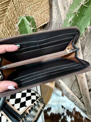 Hand Tooled Leather Wallet – Western Floral Clutch with Card Slots & Zip Pocket - Barbwire n Bougie Boutique