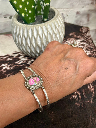 Handmade Sterling Silver & Cotton Candy Kingman Cuff Bracelet - Barbwire n Bougie Boutique