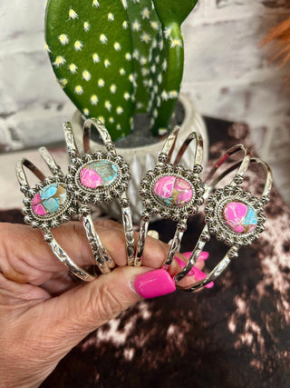 Handmade Sterling Silver & Cotton Candy Kingman Cuff Bracelet - Barbwire n Bougie Boutique