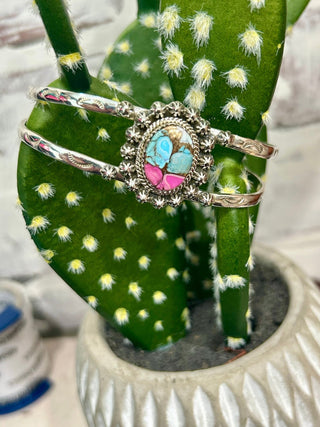 Handmade Sterling Silver & Cotton Candy Kingman Cuff Bracelet - Barbwire n Bougie Boutique