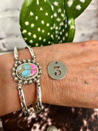 Handmade Sterling Silver & Cotton Candy Kingman Cuff Bracelet - Barbwire n Bougie Boutique