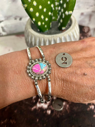 Handmade Sterling Silver & Cotton Candy Kingman Cuff Bracelet - Barbwire n Bougie Boutique