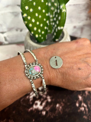 Handmade Sterling Silver & Cotton Candy Kingman Cuff Bracelet - Barbwire n Bougie Boutique