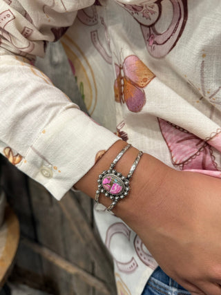 Handmade Sterling Silver & Cotton Candy Kingman Cuff Bracelet - Barbwire n Bougie Boutique
