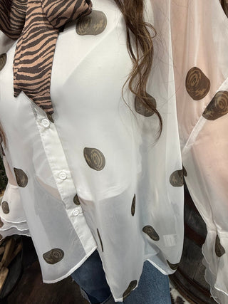 Hay Bale Beauty Sheer Western Blouse – 2 Fly - Barbwire n Bougie Boutique