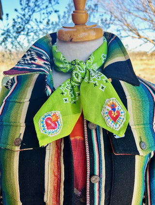 Hearts of Fire Embroidered Lime Bandana Wild Rag Scarf - Barbwire n Bougie Boutique