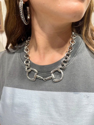 Heavy Chain Snaffle Bit Necklace | Western Statement Necklace | 18” Silver Chain - Barbwire n Bougie Boutique