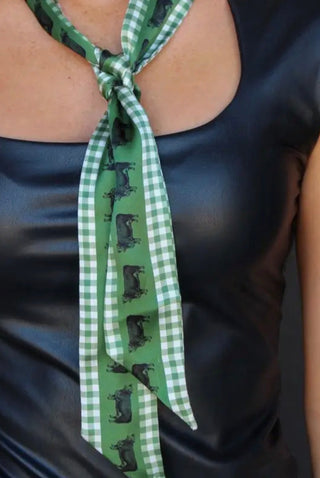 Hereford Cattle Gingham Twilly Scarf | Western Hair Scarf & Purse Ribbon - Barbwire n Bougie Boutique