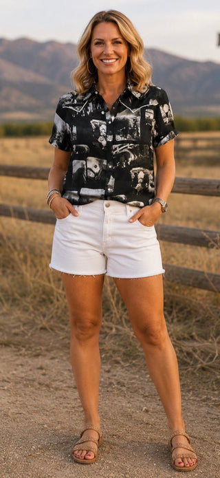 Hereford Edit Short Sleeve Pearl Snap Top – Vintage Western Button Up Blouse - Barbwire n Bougie Boutique