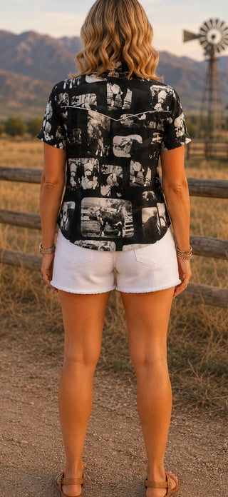 Hereford Edit Short Sleeve Pearl Snap Top – Vintage Western Button Up Blouse - Barbwire n Bougie Boutique