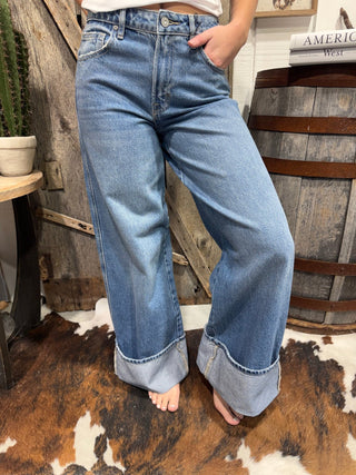 Hidden Brand High Rise Wide Leg Cuff Jeans - Barbwire n Bougie Boutique