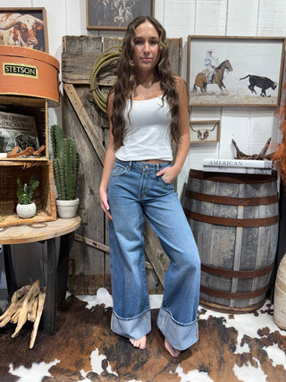 Hidden Brand High Rise Wide Leg Cuff Jeans - Barbwire n Bougie Boutique