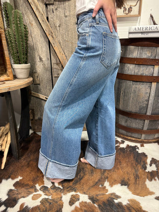 Hidden Brand High Rise Wide Leg Cuff Jeans - Barbwire n Bougie Boutique