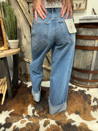 Hidden Brand High Rise Wide Leg Cuff Jeans - Barbwire n Bougie Boutique