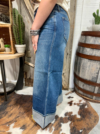 Hidden Brand Nori Wide Cuff Jeans | Western High Rise Wide Leg Denim - Barbwire n Bougie Boutique