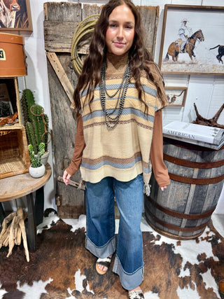 High Desert Oversized Mock Neck Poncho Sweater - Barbwire n Bougie Boutique