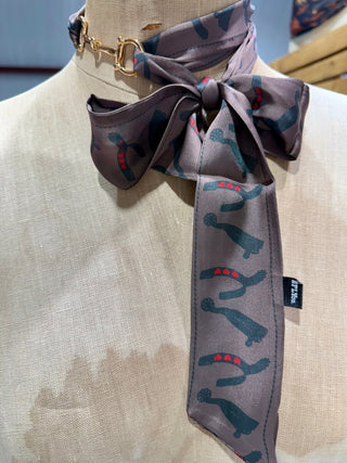High Noon Hearts Spur Twilly – Brown Western Print Silk Scarf - Barbwire n Bougie Boutique