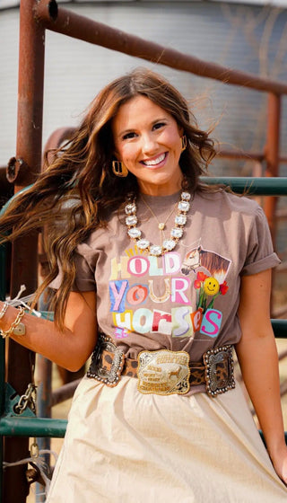 Hold Your Horses Graphic Tee – Western Cowgirl Horse T-Shirt | Cute Ranch Style Boutique Top - Barbwire n Bougie Boutique
