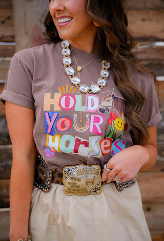 Hold Your Horses Graphic Tee – Western Cowgirl Horse T-Shirt | Cute Ranch Style Boutique Top - Barbwire n Bougie Boutique