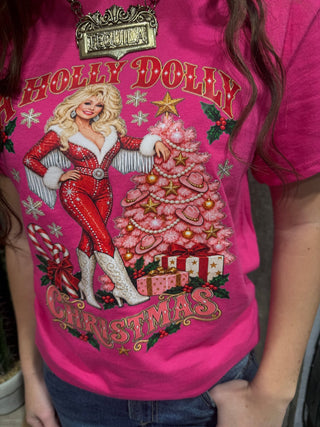 Holly Dolly Christmas Pink Western Graphic Tee - Barbwire n Bougie Boutique