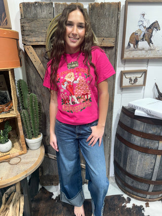 Holly Dolly Christmas Pink Western Graphic Tee - Barbwire n Bougie Boutique