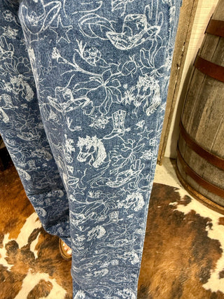 Horse Abstract Print Wide Leg Jeans | Mid Rise Western Statement Denim - Barbwire n Bougie Boutique