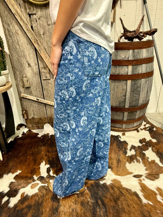 Horse Abstract Print Wide Leg Jeans | Mid Rise Western Statement Denim - Barbwire n Bougie Boutique