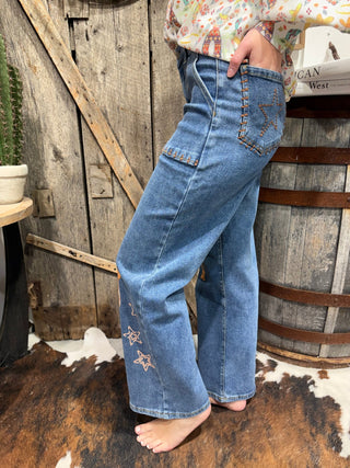 Howdy Darlin’ Western Wide Leg Jeans - Barbwire n Bougie Boutique
