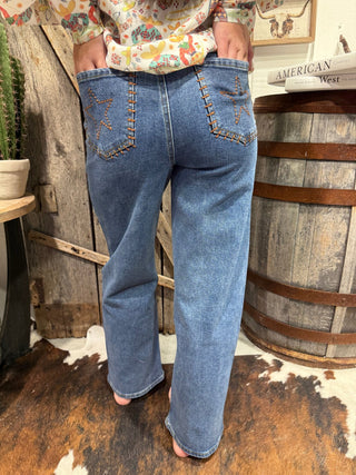 Howdy Darlin’ Western Wide Leg Jeans - Barbwire n Bougie Boutique