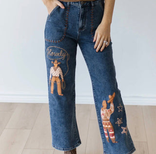 Howdy Darlin’ Western Wide Leg Jeans - Barbwire n Bougie Boutique