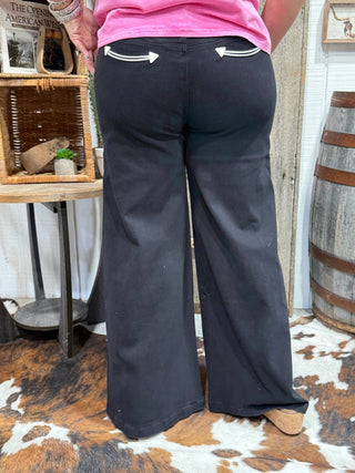 Howdy Hanny Black Wide Leg Smiley Jeans for Women – Western High Waisted Pants with White Stitch Detail - Barbwire n Bougie Boutique