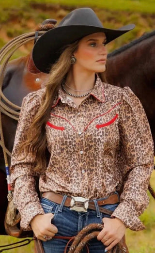 Howdy Hanny Cheetah Print Pearl Snap Show Shirt - Barbwire n Bougie Boutique