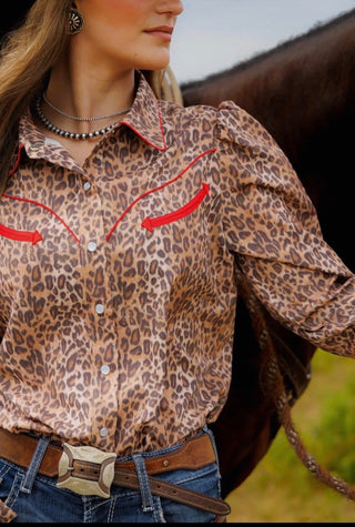 Howdy Hanny Cheetah Print Pearl Snap Show Shirt - Barbwire n Bougie Boutique