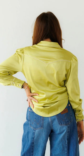 Howdy Hanny Pearl Snap Rodeo Show Shirt – Western Lime Green Cowgirl Button Up Blouse - Barbwire n Bougie Boutique
