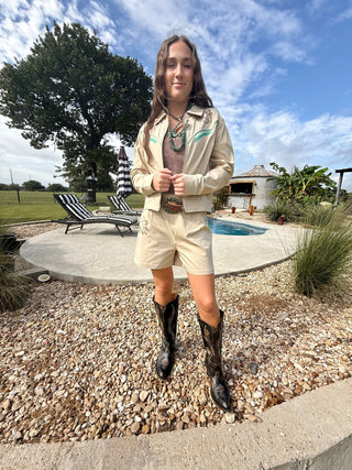 Howdy Hanny Retro Western Cowgirl Embroidered Jacket & Shorts Set - Barbwire n Bougie Boutique