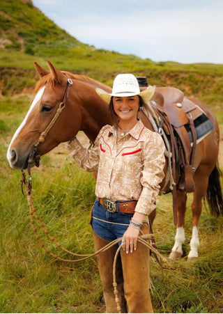 Howdy Hanny Western Print Pearl Snap Shirt | Vintage Cowgirl Rodeo Button Up Top - Barbwire n Bougie Boutique