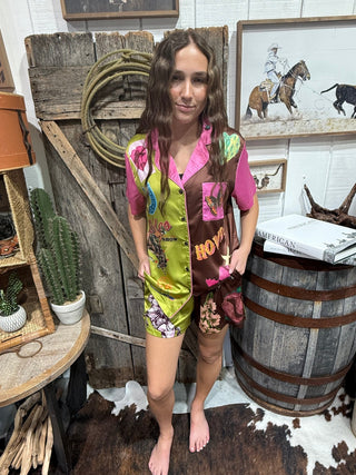 Howdy Hanny Western Satin Pajama Short Set - Barbwire n Bougie Boutique