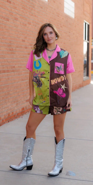 Howdy Hanny Western Satin Pajama Short Set - Barbwire n Bougie Boutique