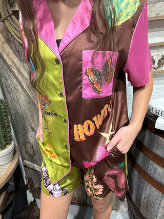 Howdy Hanny Western Satin Pajama Short Set - Barbwire n Bougie Boutique