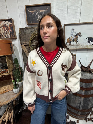 Howdy Y’all Western Patch Knit Cardigan Sweater - Barbwire n Bougie Boutique