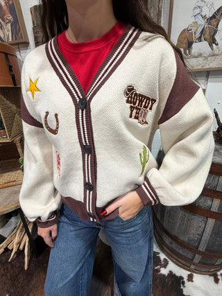 Howdy Y’all Western Patch Knit Cardigan Sweater - Barbwire n Bougie Boutique